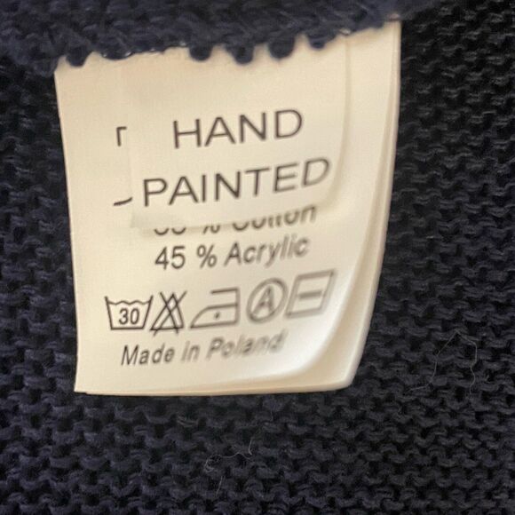 JASKAR Knit Cardigan Sweater Navy White Hand Painted Wearable Art Women S/M/L - Picture 14 of 16